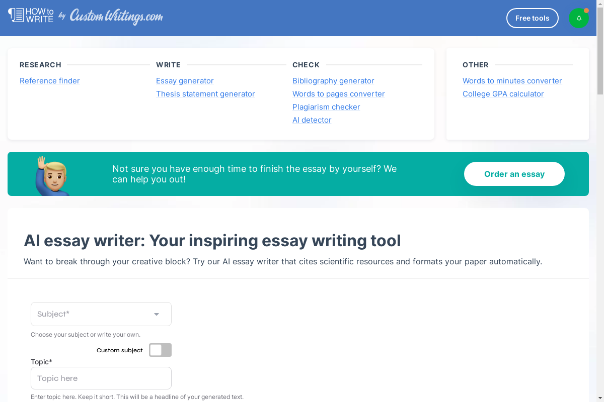 CustomWritings AI Essay Writer