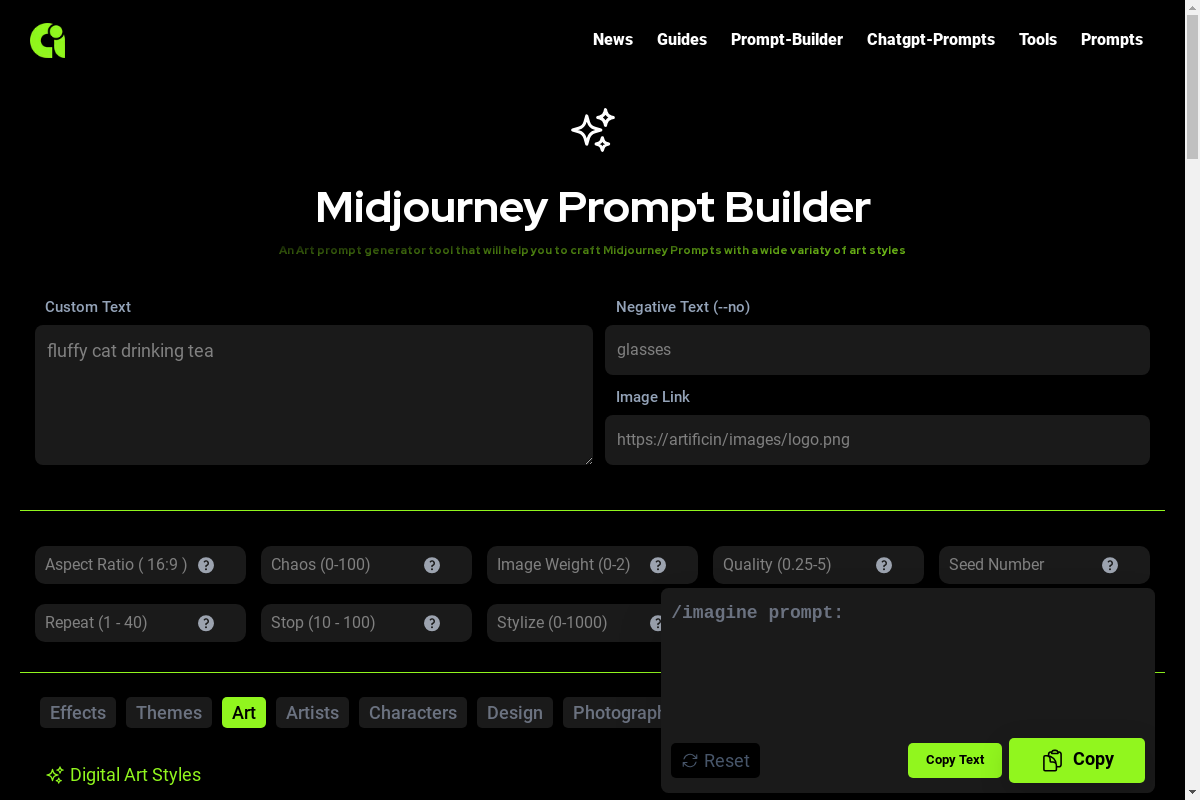 Midjourney Prompt Builder